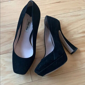 Miu Miu black suede Flare heels